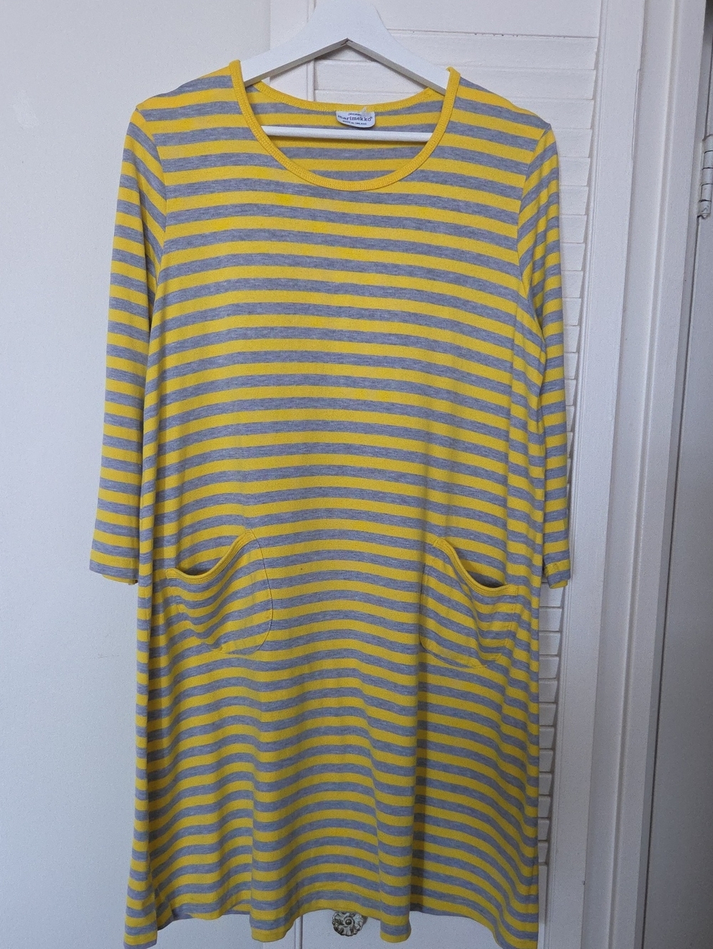 Marimekko Made In Finland Yellow & Gray Striped Pocket Tunic Dress